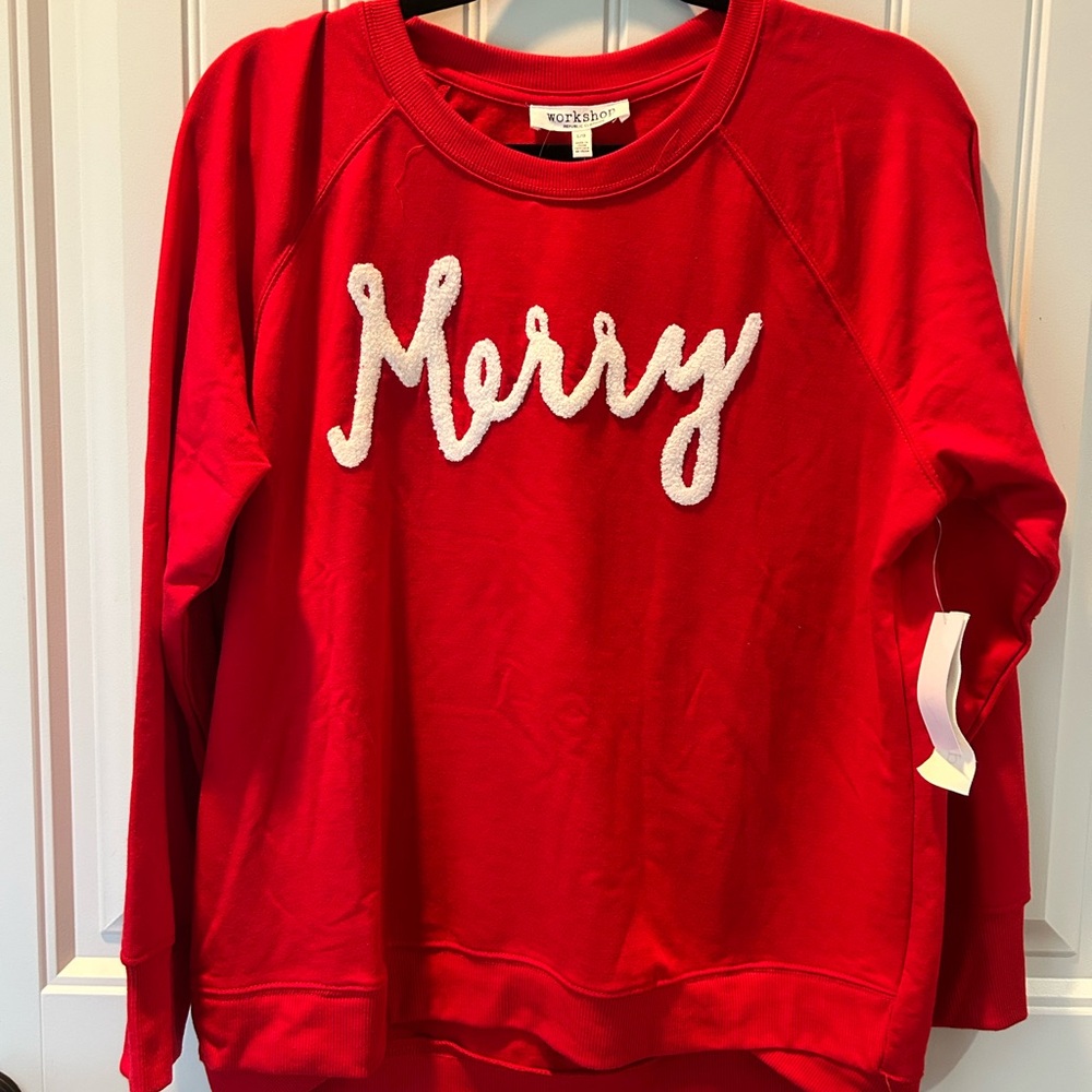 Red Merry Sweatshirt and pants.